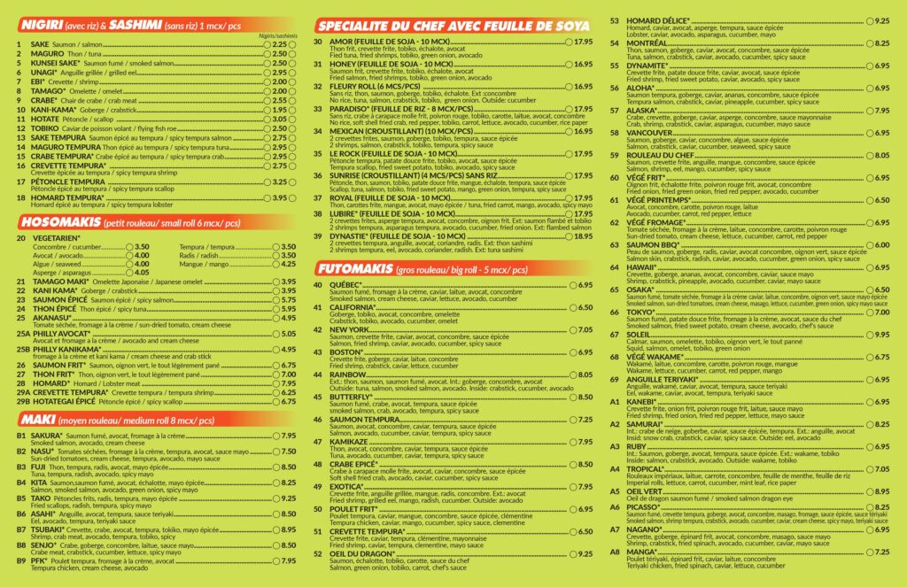 Carte - Sushi Fleury